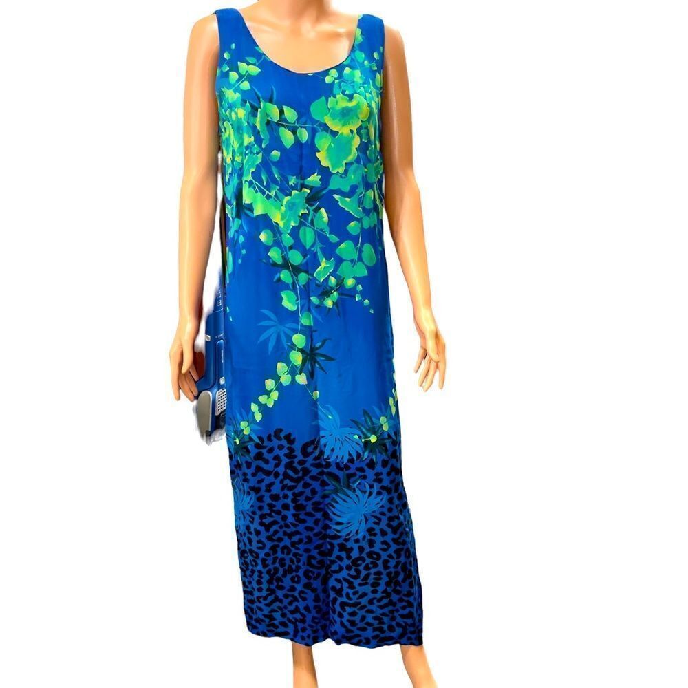 Liz Baker Blue Green Side Slits Summer Maxi Dress Size 10
